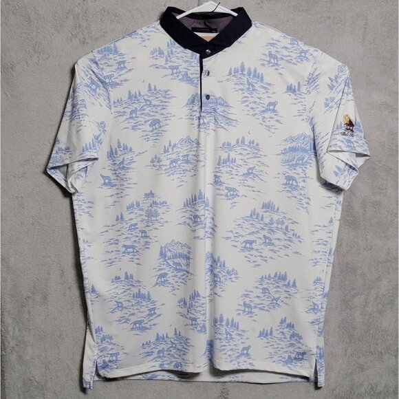 Greyson Polo Shirt Mens 2XL White Wolves Mountains‎ Bali Hai Golf Performance - Picture 1 of 11